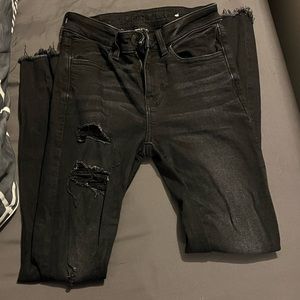 American Eagle black distressed high waisted skinny jeans. Size 2 regular.